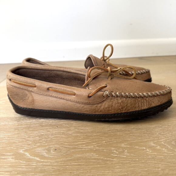 Minnetonka Moccasin Tan Leather Driving Loafers Moc Toe Made in USA Men\'s 12 main image 2